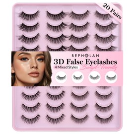 False Eyelashes 20 Pairs 3D Fake Lashs Natural Look Soft C Pack Thick Wispy Fluffy Lashes Strip by Bepholan(C01)