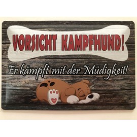 Tin Sign 20 x 30 cm Curved Caution Kampf Dog Fights with the Fatigue Sayings Decorative Gift Sign