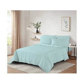 Dazzle Collection®️100% Egyptian Cotton Sheet 200 Thread Count Bed Flat Sheet Hotel Quality Bedding Set Soft & Crisp Cotton Caravan Campervan (Single Flat Sheet, Duck Egg)