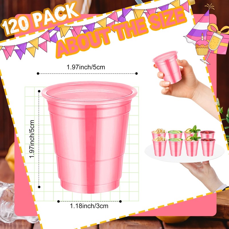 120 Pcs 2 oz Pink Shot Cups Pink Plastic Shot