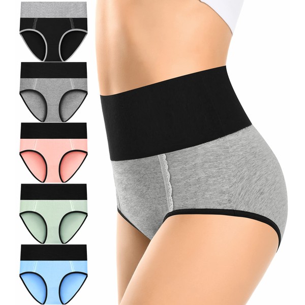 MISSWHO Cotton High Waisted Womens Underwear Full Coverage, Tummy Control