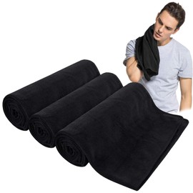 JISRKP 3 Pack Microfibre Sports Gym Towel, Super Soft and Absorbent Sports Towel, Sweat Towels for Gym, Fast Drying & Absorbent Workout sports towel Fitness, Yoga, Camping(Black)