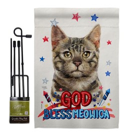 Patriotic Bengal Garden Flag Set with Stand Animals Cat Kitten Meow Spoiled Paw Fur Pet Nature Farm Animal Creature Small Decorative Gift Yard House Banner Double-Sided Made In USA 13 X 18.5