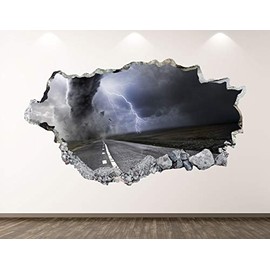 Thunderstorm Wall Decal Art Decor 3D Smashed Tornado Sticker Mural Kids Room Custom Gift BL71 (22"W x 14"H)