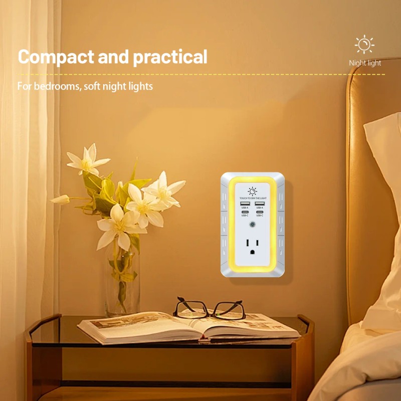 Multi Socket Wall Socket With 7 AC Outlets, ETL Certified