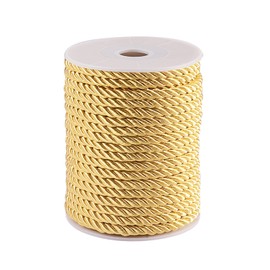 PH PandaHall 5mm 18 Yards Twisted Gold Rope Xmas Gold Cord Trim Nylon Silk Cord Twisted Silk Ropes Honor Cord for Crafts Handfasting Home Décor Upholstery Curtain Tieback Graduation