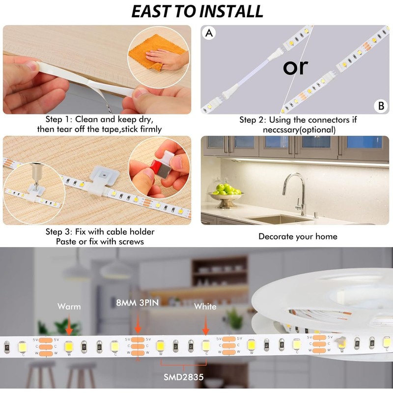 Kitchen LED Under-Unit Light, 6 x 50 cm, Warm White