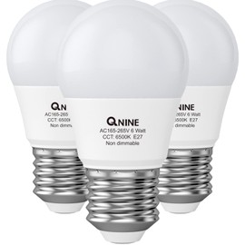 QNINE 𝐄𝟐𝟕 Screw Bulb, Cool White, 𝟔𝟓𝟎𝟎𝐊, 540lm, 𝟔𝐖 (𝟔𝟎𝐖 Equivalent), LED Golf Balls, Non-Dimmable, 3-Pack
