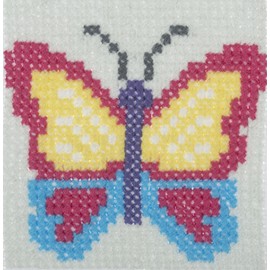 Trimits Children Learn to Cross Stitch Kits Counted Cross Stitch, Canvas Needle Thread Instructions Included, 15 x 15cm (6 x 6in), Butterfly