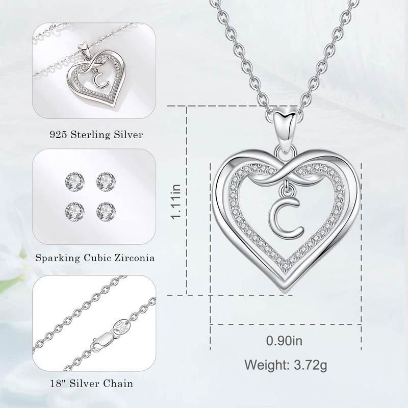 Vito Sterling Silver Initial Pendant Necklaces for Women, Cubic Zirconia