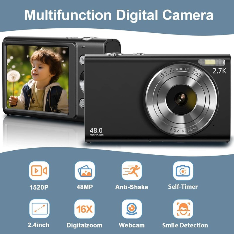 Digital Camera, 1520P Autofocus Compact Camera 48MP Digital Cameras Portable