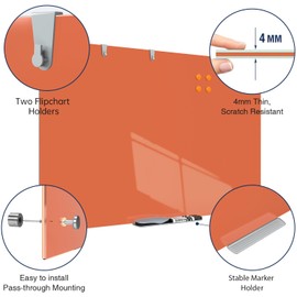 TSJ OFFICE Glass Dry-Erase Board - 36 x 24 Inches Wall Mounted Magnetic Whiteboard, Large Frameless Glass White Board for Office, Home & School, Orange