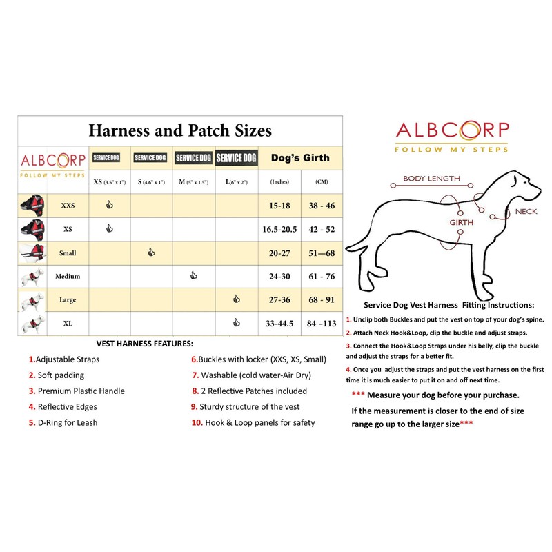 ALBCORP Service Dog Vest Harness - Reflective - Woven Polyester