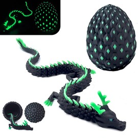 3D Printed Dragon Eggs with Dragon Inside,3D Printed Fidget Animals,Glow in The Dark Articulated Animals,Home Figurine Decor (Black-Green)