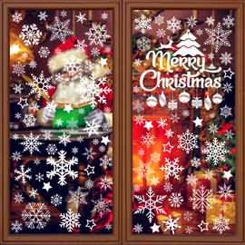 Funnlot 345 Pcs Snowflake Window Stickers Christmas Window Stickers Snowflake 10 Sheets Christmas Snowflake Window Clings Double Sides White Xmas Snowflake Stickers for Window Reusable for Glass