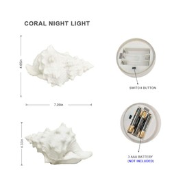 GREENIC Portable Conch Shell Beach Themed Night Light w Timer for Kids Adults Bedroom Nightstand Lamp Nautical Lighting Battery Operated, Warm White