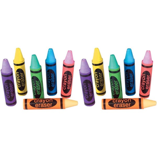 Crayon Shaped Erasers Assorted Colors 2.5 Inch 12-Pack