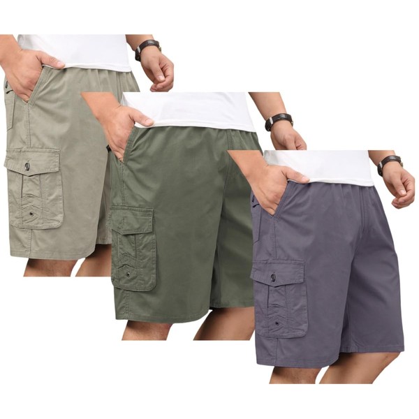 YangguTown Men's Cotton Full Elastic Waist Cargo Shorts Loose Fit
