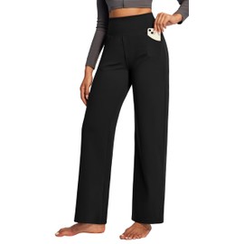 IUGA Wide Leg Yoga Dress Pants for Women with Pockets Stretch Work Pants Women High Waisted Business Casual Trousers Slacks Black