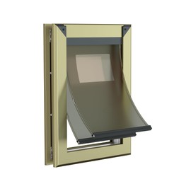 Caremyworld Large Dog Doors for Large Dogs with Double Magnetic Flaps, Rugged Aluminum Frame Heavy-Duty Doggie Doors for Medium Pets up to 40lbs Easy Installation(Antique Brass,Medium)