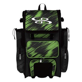 Boombah Rolling Superpack 2.0 Scratch Baseball/Softball Gear Bag - 23-1/2" x 13-1/2" x 9-1/2" - Black/Lime Green - Telescopic Handle - Holds 4 Bats - Wheeled Version