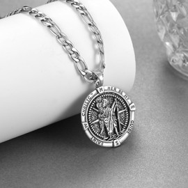 Daixiya St Christopher Necklace Mens 925 Sterling Silver Saint Christopher Medal for Car Jewelry Gifts for Men Women 24" Stainless Steel Chain