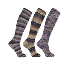 JAVIE Stripe Cotton Sport Compression Socks Knee High for Men & Women Running, Pregnancy and Flight Travel (15-20mmHg)