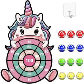 Unicorn Gifts for Girls 3-9 Years, Unicorn Toy, Unicorn Gifts Children Velcro Dartboard 63 cm, with 12 Sticky Balls, Unicorn Indoor and Outdoor Dart Throwing Game Set for Children