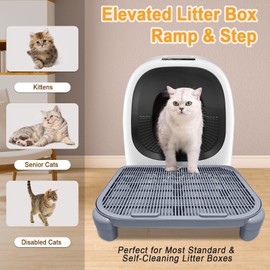 TAILRYTH Elevated Litter Box Ramp/Steps for Kittens & Old Cats,19.7"×15.8"×3.6",Washable Litter Catcher Stairs for Automatic Litter Box,XL Double Layer Cat Litter Mat with Filter,Easy to Clean(Grey)