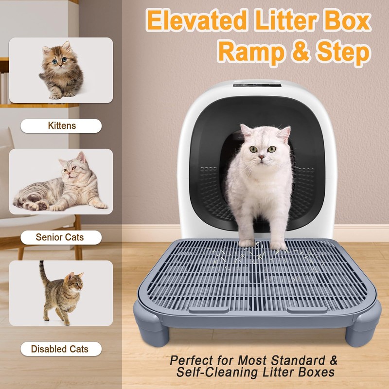 TAILRYTH Elevated Litter Box Ramp/Steps for Kittens & Old Cats,19.7"×15.8"×3.6",Washable