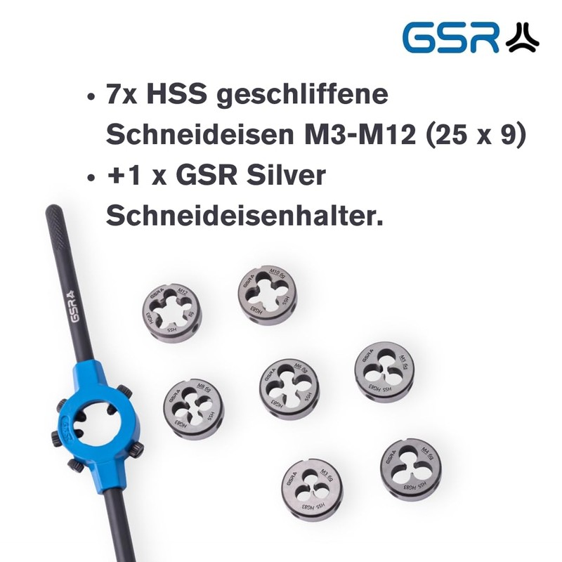 GSR Professional HSS Die Set, 8-Piece Set, 25 x 9