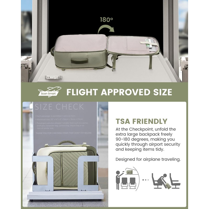 LOVEVOOK Women's Hand Luggage Backpack Large 40L, Light Green Beige