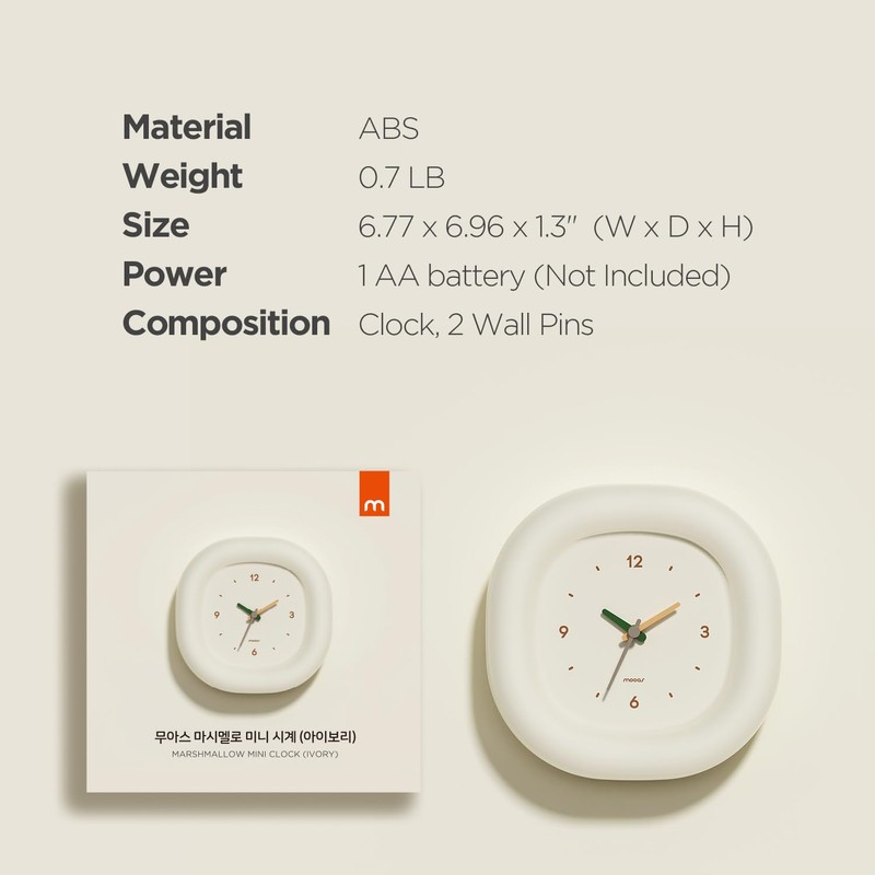 mooas Cute Mini Analog Marshmallow Clock 6.9 Inch Aesthetic Small