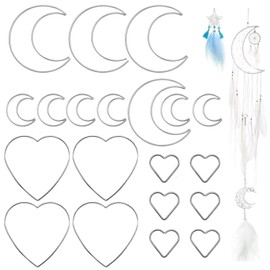 WTTUOAM 20 Pieces Dream Catcher Rings Metal Macrame Hoops Round Star Moon Heart Shape Macrame Rings for DIY Crafts Dream Catcher Making Home Wall Hanging Wreath Decoration(Style 3)