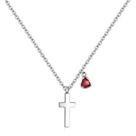 AILAAILA Birthstone Cross Necklace for Kids Girls | Cross Pendant Stainless Steel Jewelry Christmas Birthday Gifts for Little Teens Women Daughter Granddaughters Nieces July