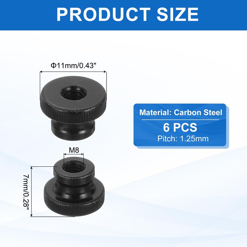 sourcing map 6Pcs Knurled Thumb Nuts, M8x16mm Carbon Steel Nut