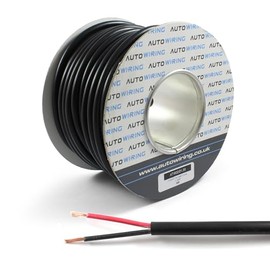 Automotive Round Twin 2 Core Cable 12v 24v Thin Wall Wire (11 AMP Rated 0.5mm²) 10/30/50/100 Metre (10M Coil)