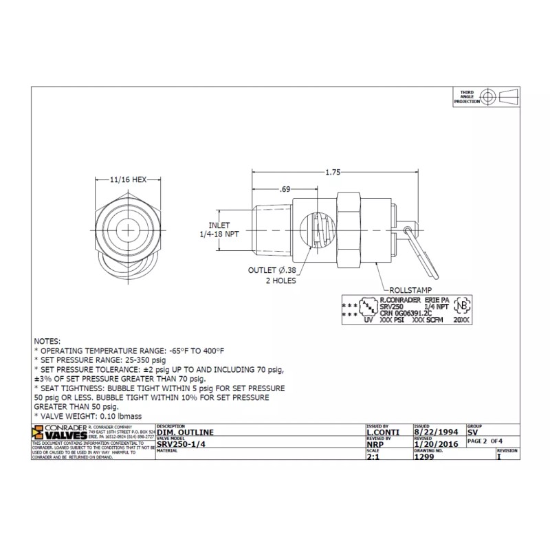 Conrader 200 PSI BRASS SAFETY RELIEF POP OFF PRESSURE VALVE,