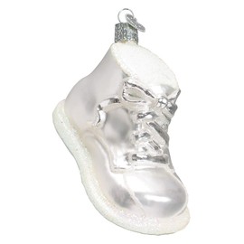 Old World Christmas Ornaments White Baby Shoe Glass Blown Ornaments for Christmas Tree