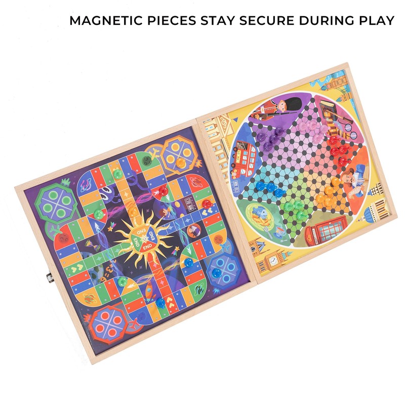SAIHE 5-in-1 Magnetic Wooden Board Game Set, Premium Beech Wood