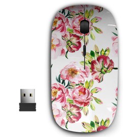 KAWAMOUSE 2.4G Ergonomic Portable USB Wireless Mouse for PC, Laptop, Computer, Notebook with Nano Receiver (Pink Peonies Floral)
