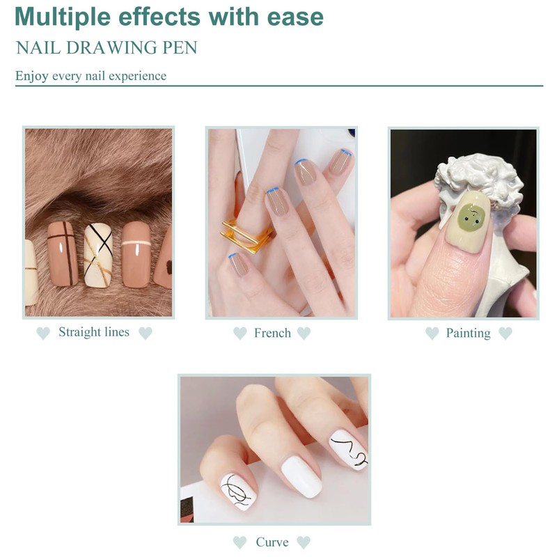 LZGOPE 3Pcs Nail Art Liner Brushes,Professional Art Nail Painting Pen，Nail