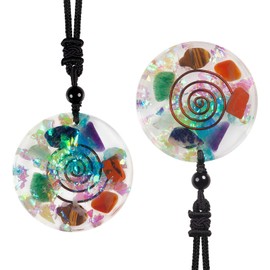 mookaitedecor 7 Chakra Stones Pendant for Men and Women with Adjustable Chain 46-60 cm, Tumbled Stone Jewellery with Chakra Symbols for Healing, Meditation, Amulet, Happiness, Stone Metal Resin stone