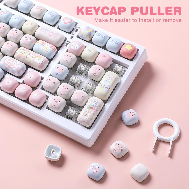 YUNZII Cute Pink Kitten Custom Keycaps, 141 Keys Dye Sub