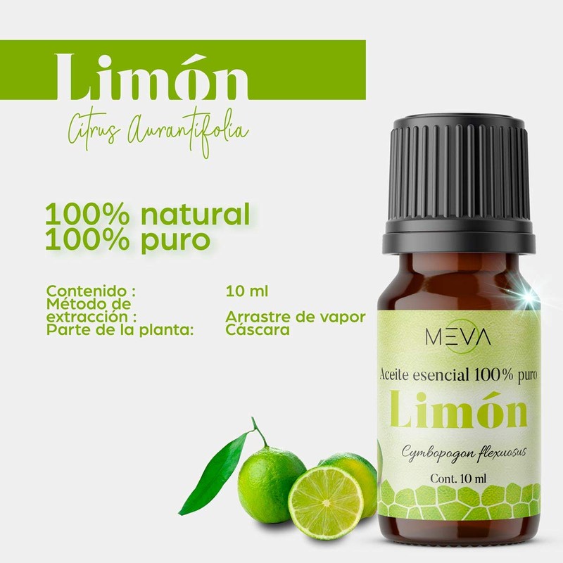 MEVA ACEITE ESENCIAL 100% PURO DIFUSOR MASAJE 10ML (LIMON)