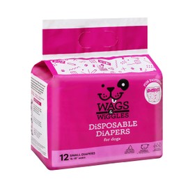 Wags & Wiggles Female Dog Diapers - Small Disposable Doggie Diapers for Dogs in Heat, Incontinence, Travel, or House Training, 15"-19" Waist, 12 Count