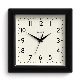 Jones Clocks® Mustard Square Retro Wall Clock Modern Colour Design Perfect as a Kitchen Clock, Living Room Wall Clock or Office Clock with Easy to Read Numbers 25cm (Black)