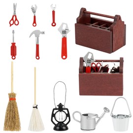 Gnome Tool Set, 12 Pieces Mini Gnome Tool Box, Miniature Dollhouse Accessories, Wood, Gnome Accessories, Christmas for 1:12 Dollhouse, Miniature Garden Decoration, Mini Tool Box Wood with Tools
