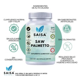 Saw Palmetto 120 Cápsulas | Saisa Herbal | Salud Prostática | Apoyo Urinario Masculino | Vitalidad y Testosterona Natural | 100% Puro