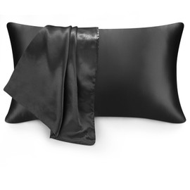 100% Satin Pillowcase with Zipper, Softer Than Silk Pillowcase for Hair & Skin, Cooling Pillow case, Satin Pillow Case Cover (Black)